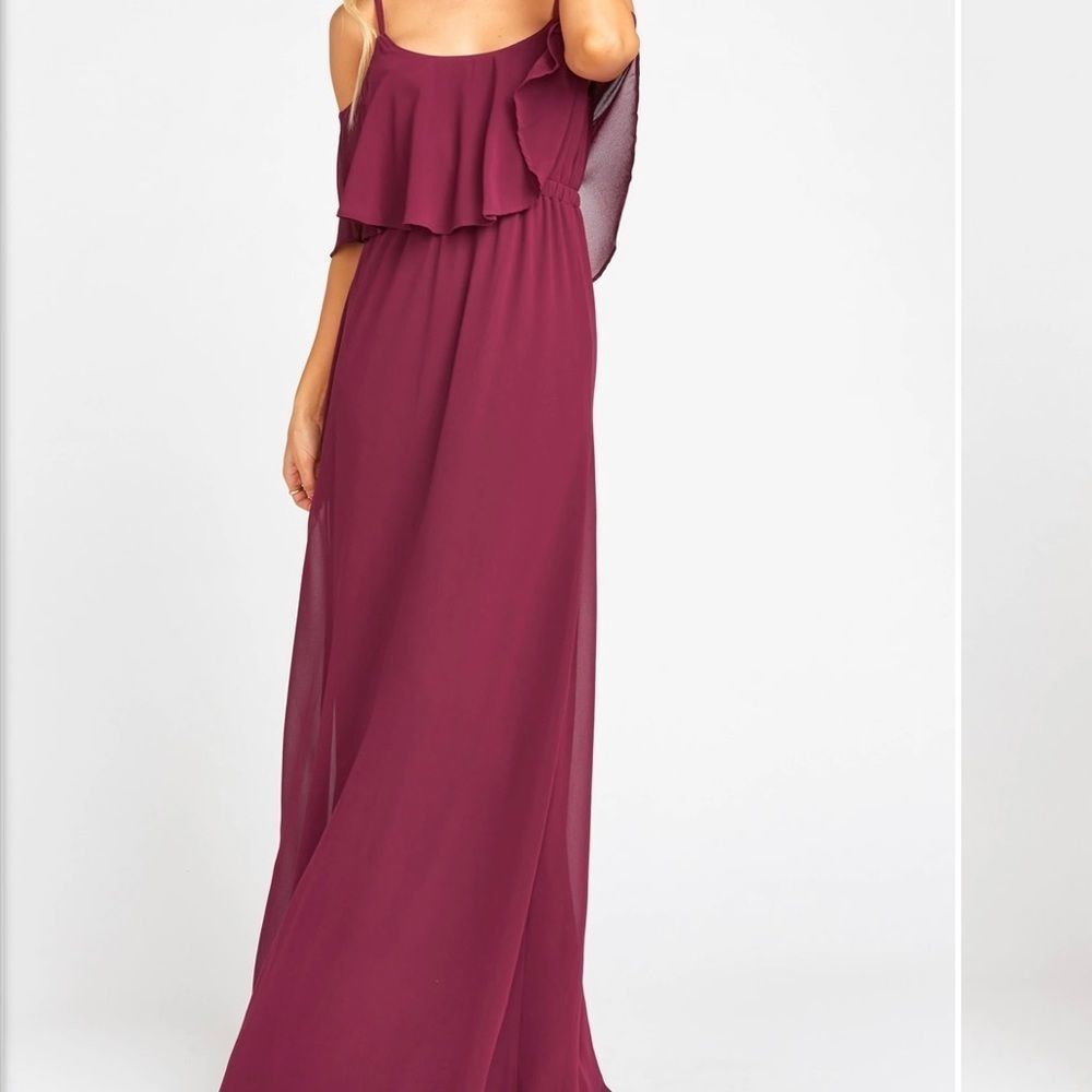 NWT Show Me Your MuMu Caitlin Ruffle Maxi Dress Merlot Chiffon